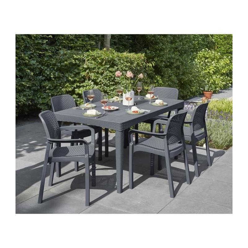 Table de jardin rectangulaire gris graphite en résine - 6 personnes - Girona