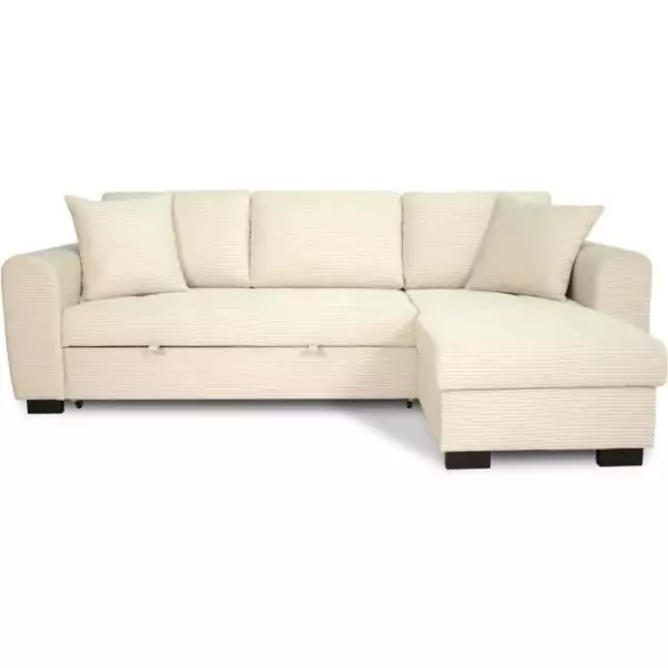 Canapé d'angle convertible réversible - 4 places - HAMILTON - Velours Beige - L 245 x P 150 x H 86 - Fabriqué en Ukraine