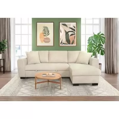 Canapé d'angle convertible réversible - HAMILTON Beige - L 245 x P 150 x H 86