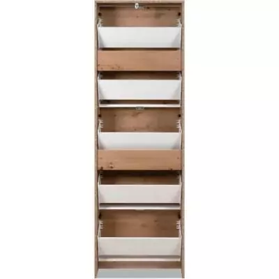 Meuble à chaussures KOBLENZ - Chêne artisan - 5 abattants & miroir