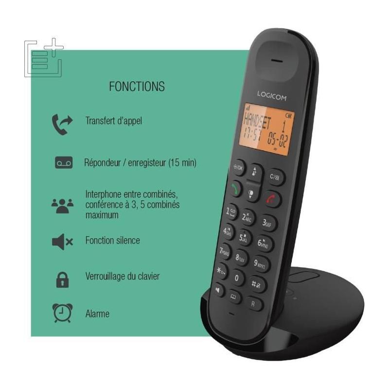 Téléphone sans fil LOGICOM DECT ILOA 155T - Noir - Avec répondeur