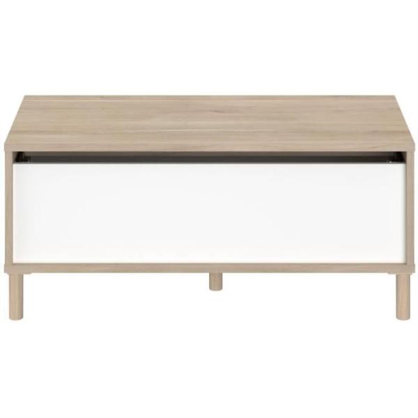 Table basse - Rectangulaire - Décor blanc / Chene - Dessus relevable - 4 pieds - 100,8 x 43,6 x 50 cm