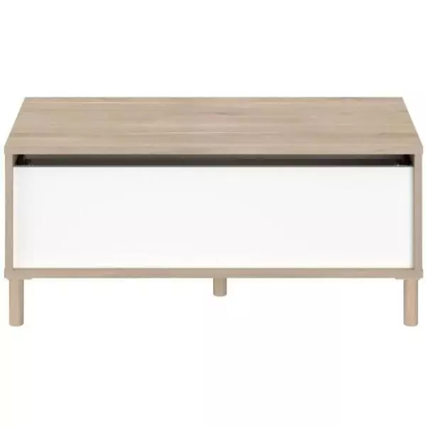 Table basse - Rectangulaire - Décor blanc / Chene - Dessus relevable - 4 pieds - 100,8 x 43,6 x 50 cm