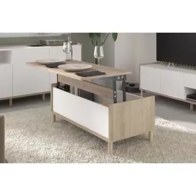 Table basse relevable blanche/chêne 100,8 x 43,6 x 50 cm