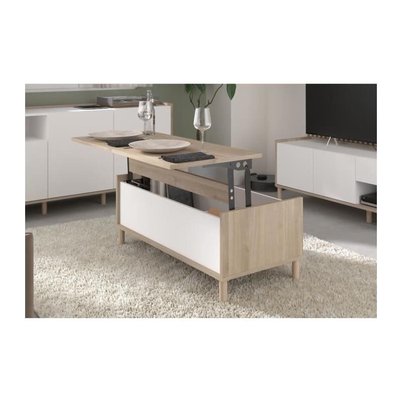 Table basse relevable blanche/chêne 100,8 x 43,6 x 50 cm