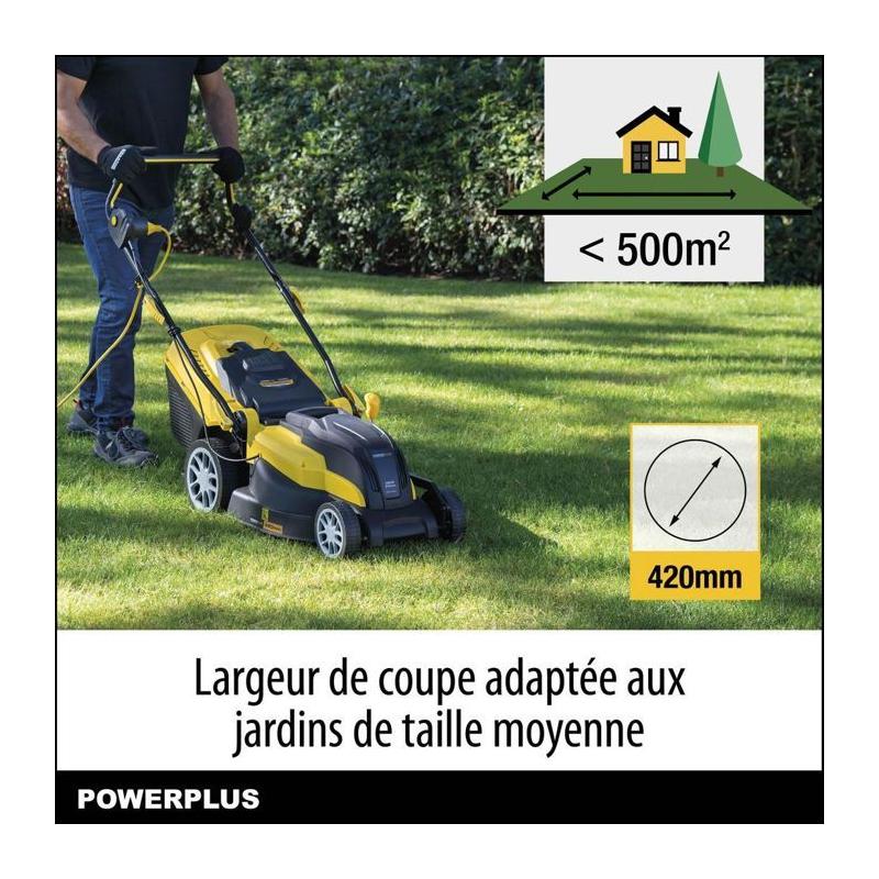 Tondeuse Électrique POWERPLUS POWXG6281 - 2000W, Ramassage, Mulching