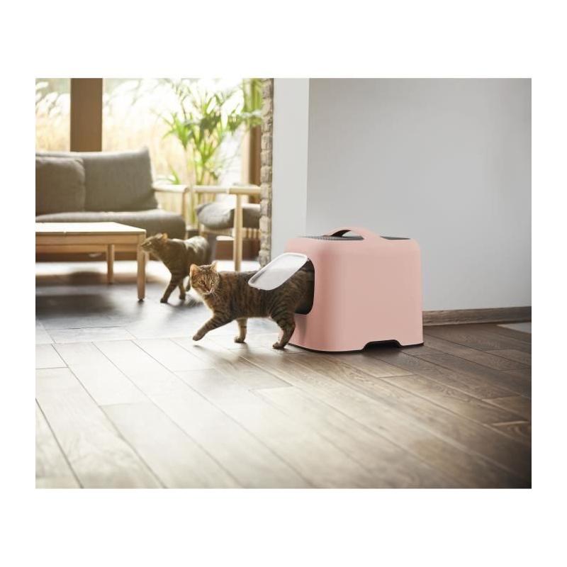 Bac à litière pour chat Rotho Maison - Rose - 51 x 39 x 40 cm