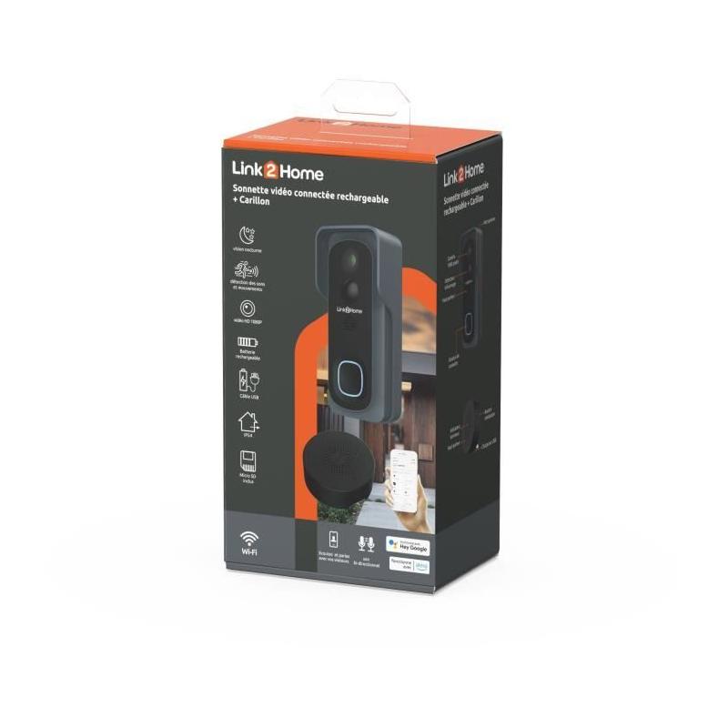 Kit Sonnette connectée + carillon LINK2HOME - Wi-Fi, audio bidirectionnel