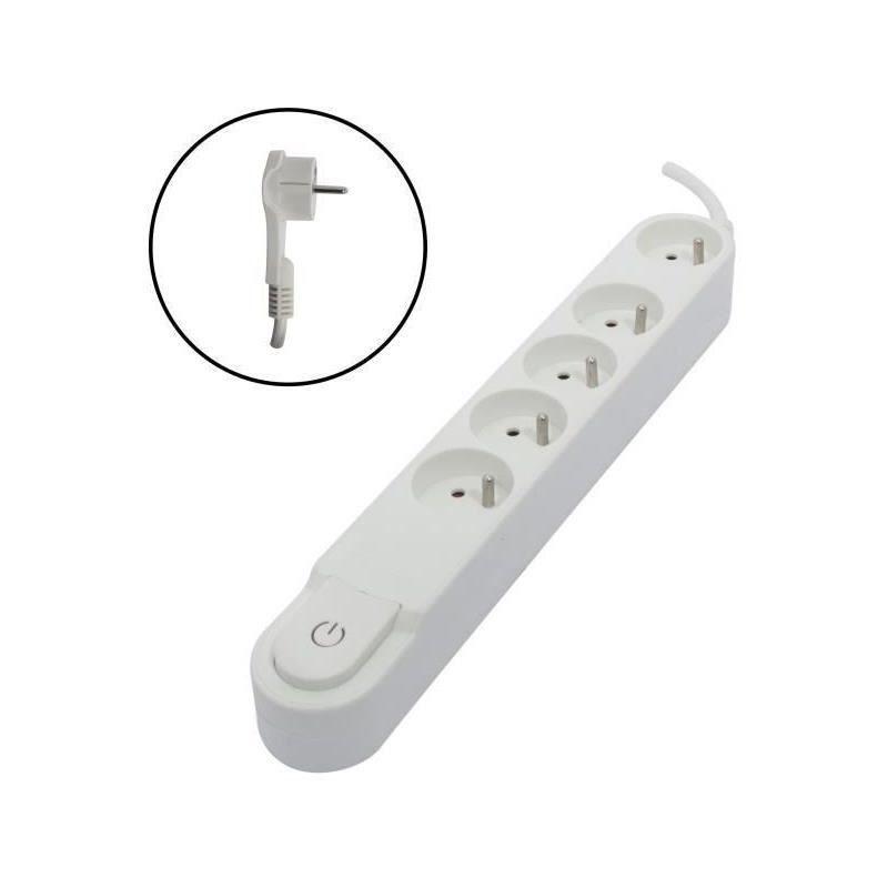 Bloc multiprise 5 prises CHACON avec interrupteur - Blanc