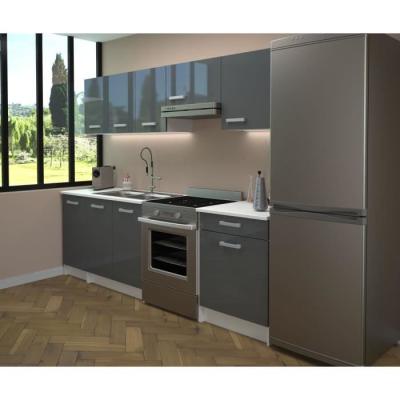 Cuisine complète moderne - Blanc et gris brillant - L240 cm