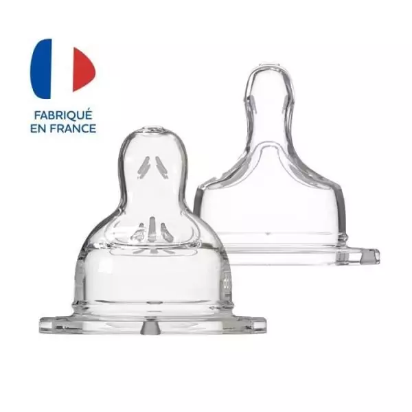 Lot de 2 tétines pour biberon Sensation+ Dodie - Tétines Plates Col Large Débit 3 - 6 mois et plus