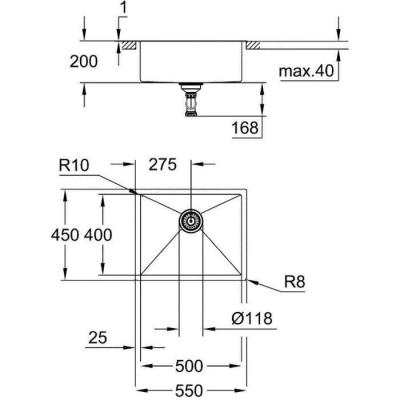 Évier de Cuisine GROHE en Acier Inoxydable K700 31726SD0 - 1 bac - 55x45 cm