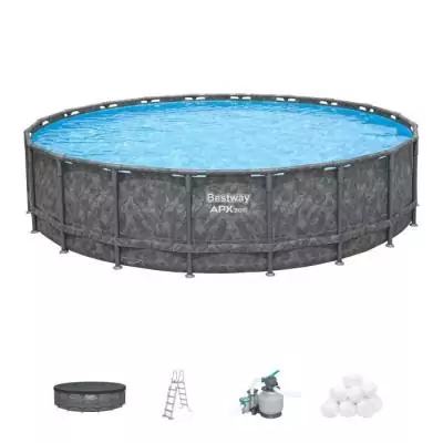 Kit piscine hors sol tubulaire BESTWAY - APX 365™ - Ronde (Filtre à sable, 500g polysphère, échelle, bâche)