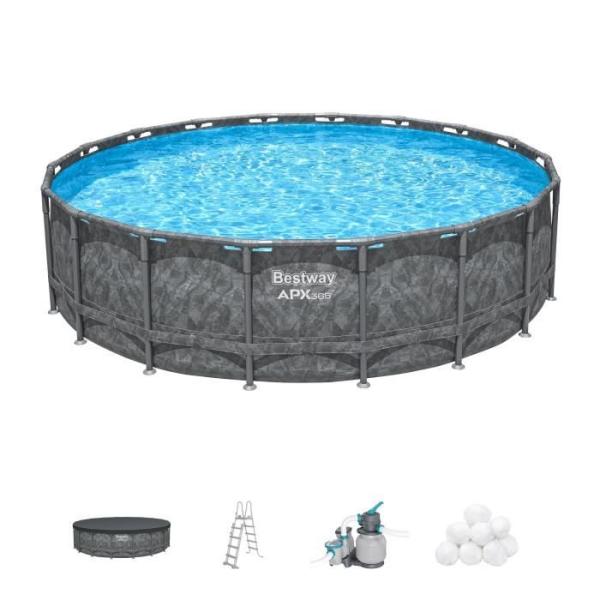Kit Piscine hors sol tubulaire BESTWAY - APX 365™ - 549 x 132 cm - Ronde (Filtre a sable, 250 g polysphere, échelle, bâche)