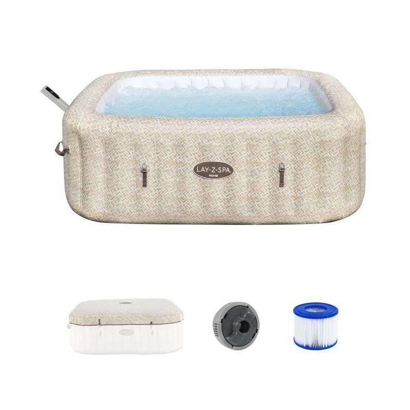 Spa gonflable BESTWAY - Lay-Z-Spa Rome - 180 jets d'air - 5 à 7 places - Carré