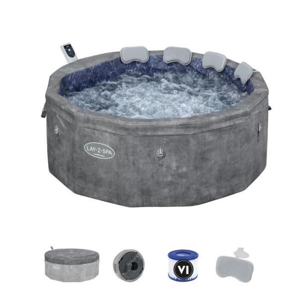 Spa gonflable BESTWAY - Lay-Z-Spa Carrara - 140 airjets - 170 x 65 cm - 4 a 6 places - Rond (couverture, cartouche, 4 appuie-tet