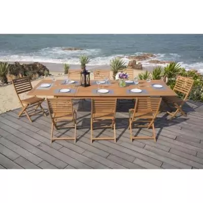 Ensemble repas de jardin extensible 8-12 pers. - Bois Eucalyptus FSC