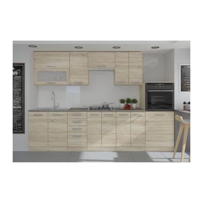Cuisine complète L 300 cm avec four et hotte - Chêne Sonoma
