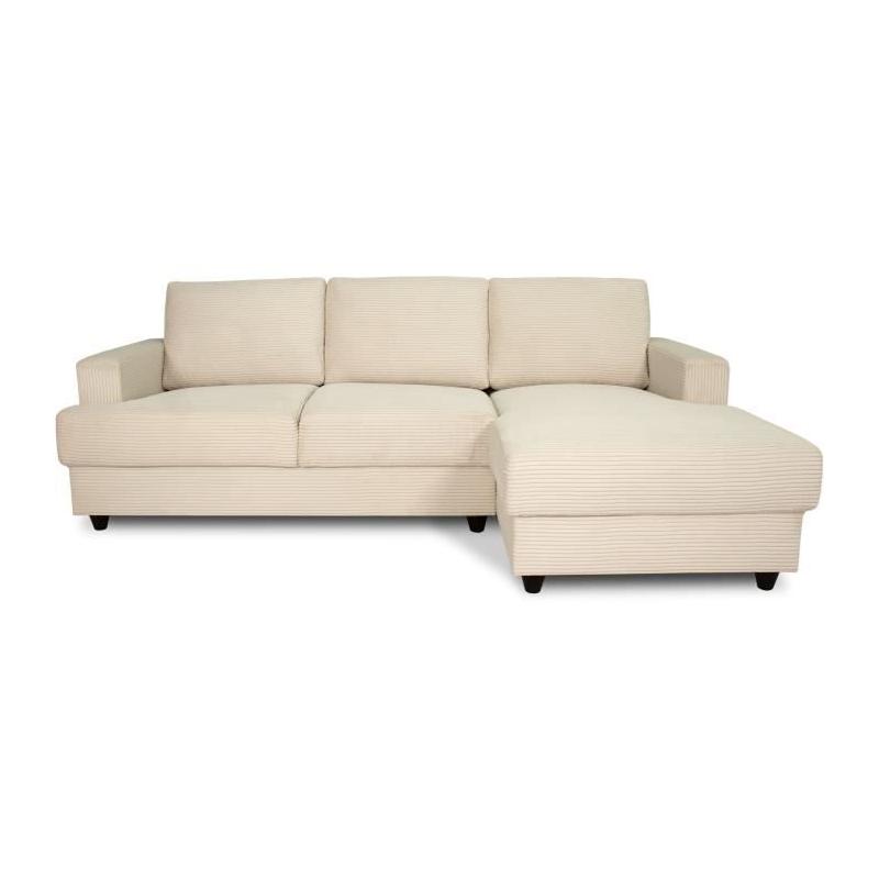 Canapé d'angle droit 4 places - PAUL en cord - Tissu Beige