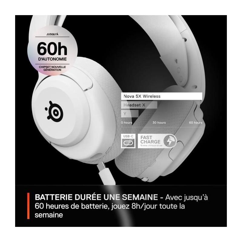 Casque Gaming Sans fil SteelSeries Arctis Nova 5X Blanc - Compact et Performant