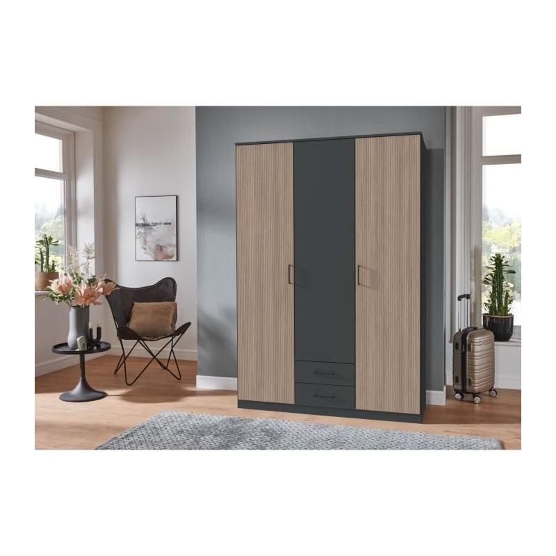 Armoire chambre AGIA Graphite 3 portes - 2 tiroirs 