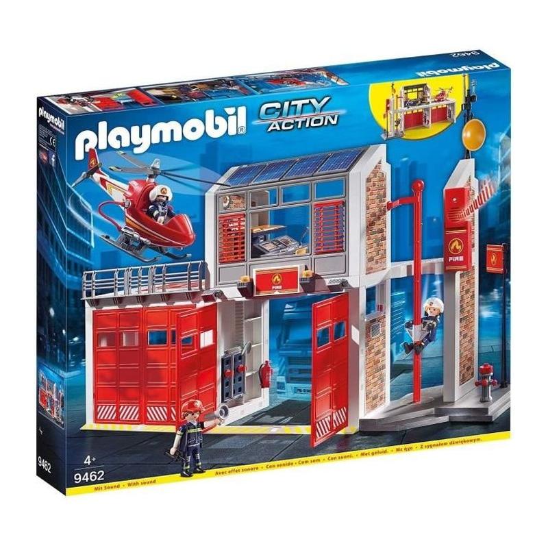 Caserne de pompiers PLAYMOBIL avec hélicoptère - Univers Miniature