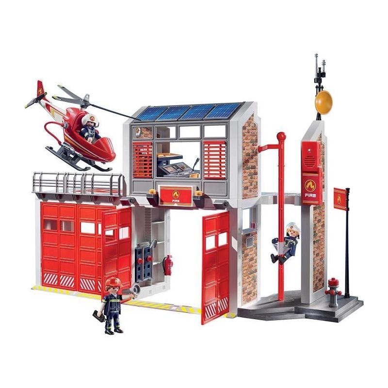 Caserne de pompiers PLAYMOBIL avec hélicoptère - Univers Miniature