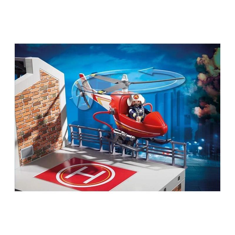 Caserne de pompiers PLAYMOBIL avec hélicoptère - Univers Miniature