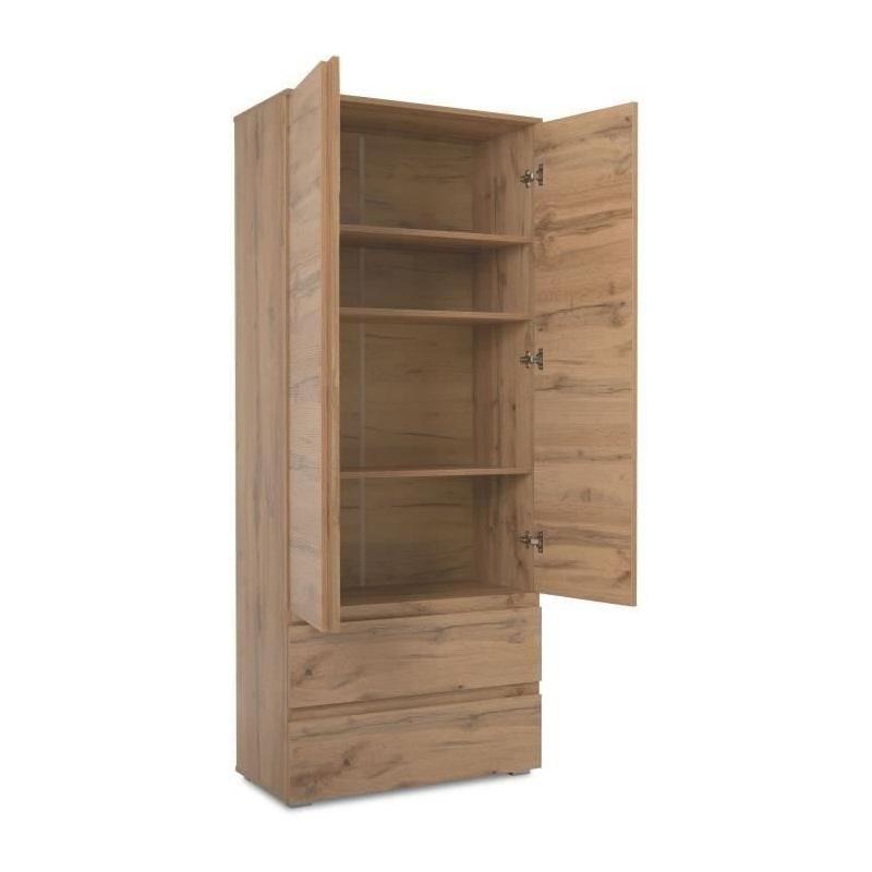 Armoire Chêne Décor - 2 portes + 2 tiroirs - L80 x H191 x P40 cm