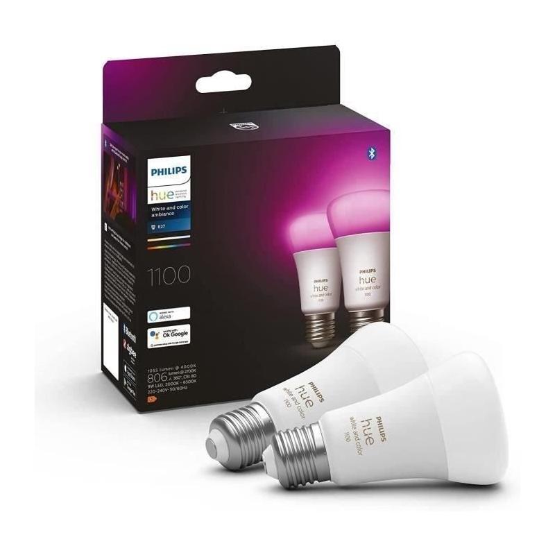 Ampoules connectées Philips Hue pack de 2 - Ambiance White & Color E27