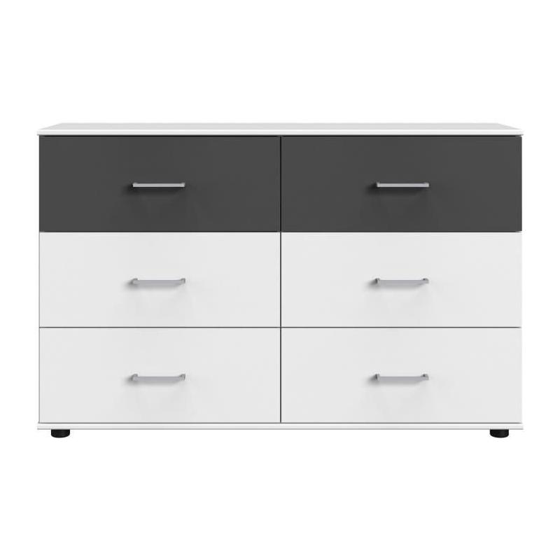 Commode RHODES 6 tiroirs Blanc/Graphite 130x41x83 - WIMEX