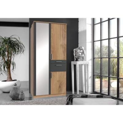 Armoire chambre élégante VOLOS - Chene poutre / Graphite