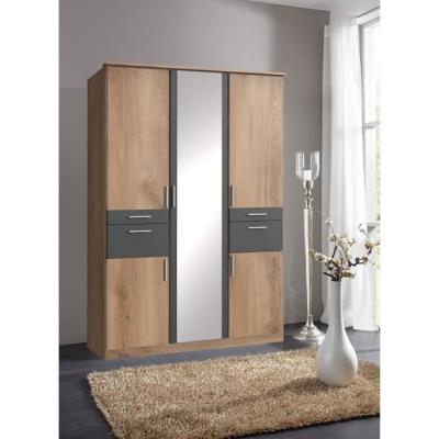 Armoire de chambre élégante - VOLOS - Chene poutre / Graphite - 5 portes