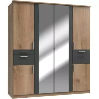 Armoire de chambre VOLOS Chêne poutre / Graphite - 6 portes - 2 miroirs Armoire de chambre VOLOS Chêne poutre / Graphite - 6 portes - 2 miroirs