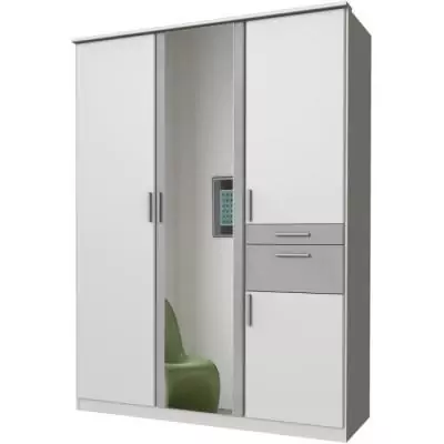 Armoire de chambre design - VOLOS - Blanc / Béton gris clair