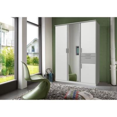 Armoire de chambre design - VOLOS - Blanc / Béton gris clair