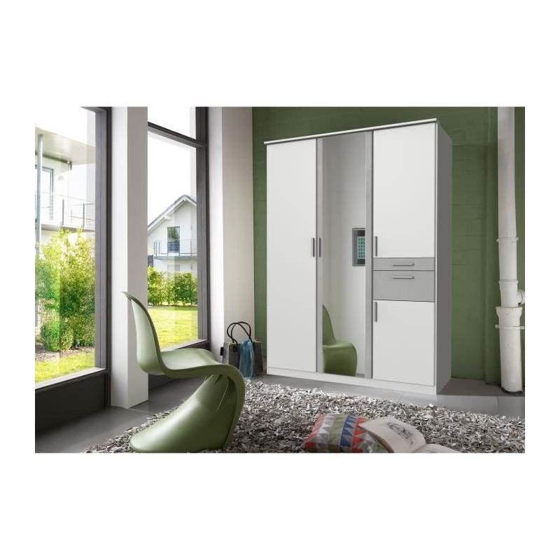 Armoire de chambre design - VOLOS - Blanc / Béton gris clair