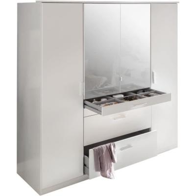 Armoire de chambre blanche 4 portes - 2 miroirs - 4 tiroirs