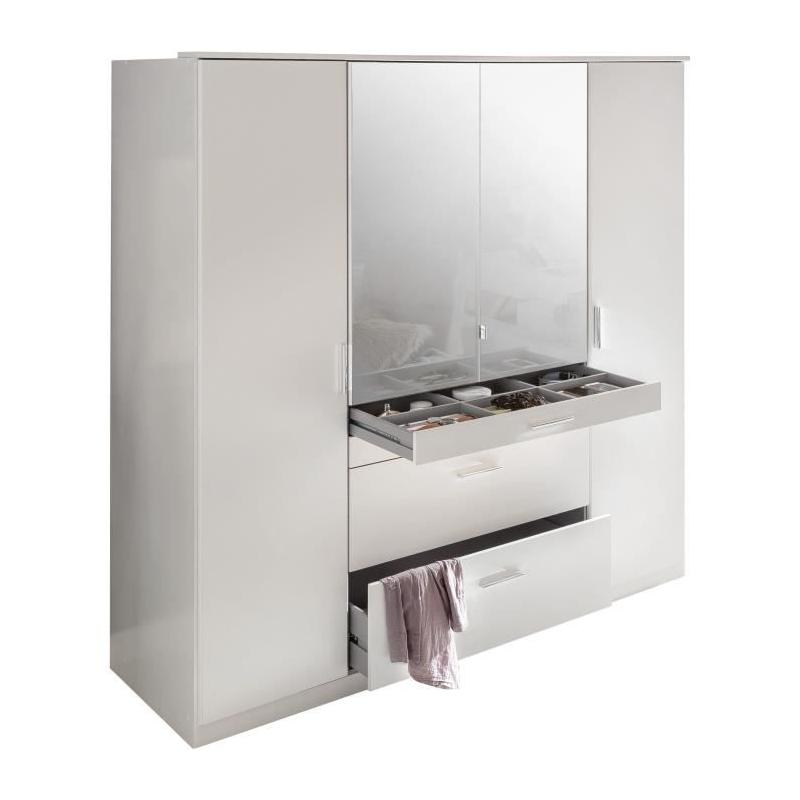 Armoire de chambre blanche 4 portes - 2 miroirs - 4 tiroirs