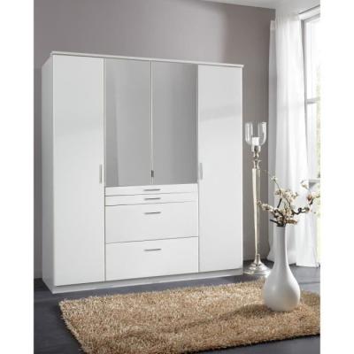 Armoire de chambre blanche 4 portes - 2 miroirs - 4 tiroirs