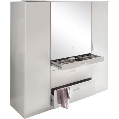 Armoire de chambre blanche 4 portes - 2 miroirs - 4 tiroirs