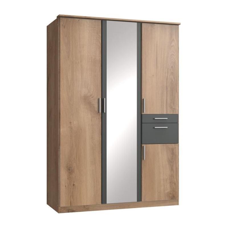 Armoire de chambre design - VOLOS - Chene poutre / Graphite