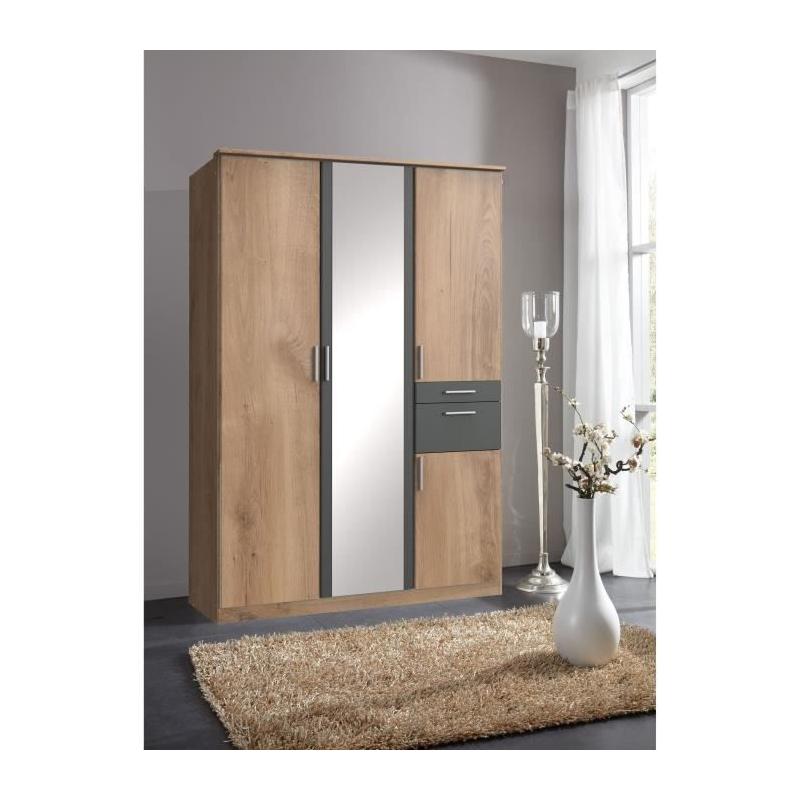 Armoire de chambre design - VOLOS - Chene poutre / Graphite