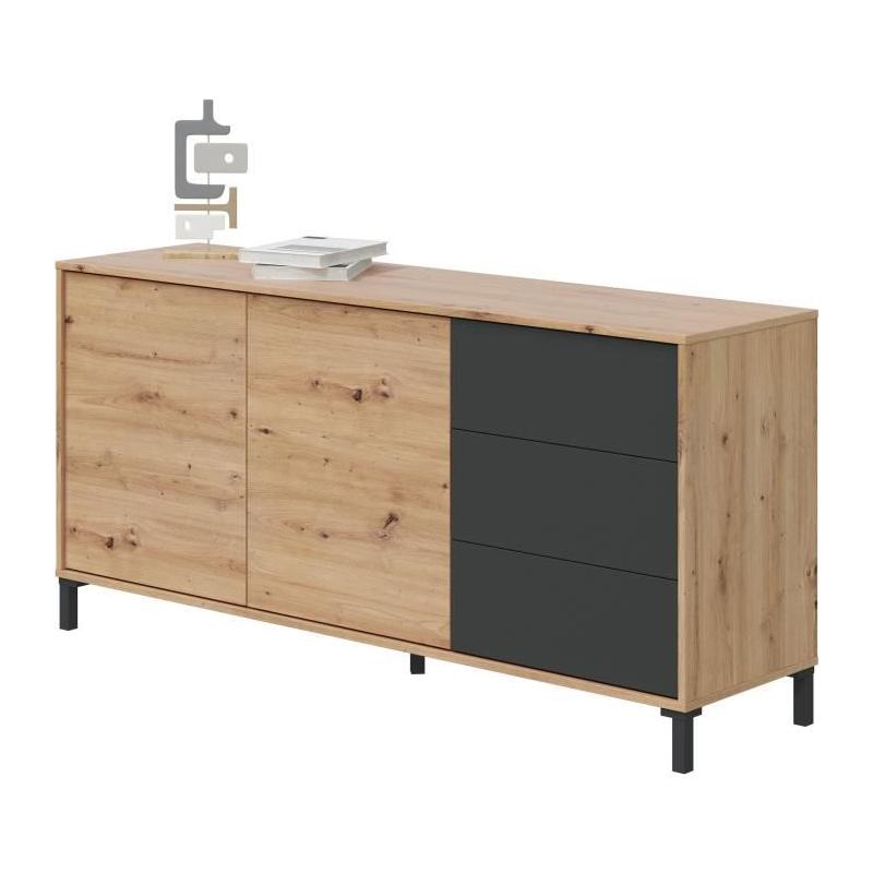 Buffet Brooklyn 2 portes 3 tiroirs - Chene et noir