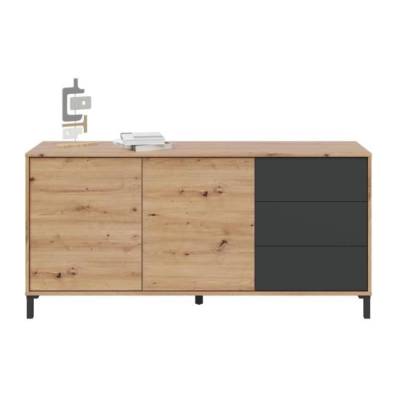 Buffet Brooklyn 2 portes 3 tiroirs - Chene et noir