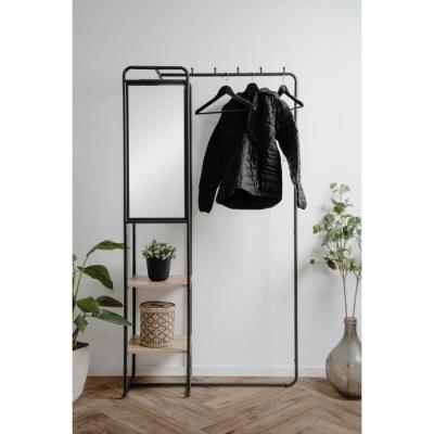 Meuble d'entrée LUTON - Design Métallique - Noir/Chêne - 100x185x37cm
