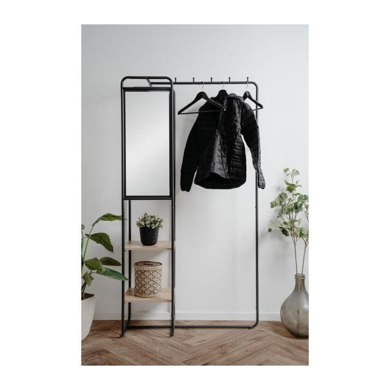 Meuble d'entrée LUTON - Design Métallique - Noir/Chêne - 100x185x37cm