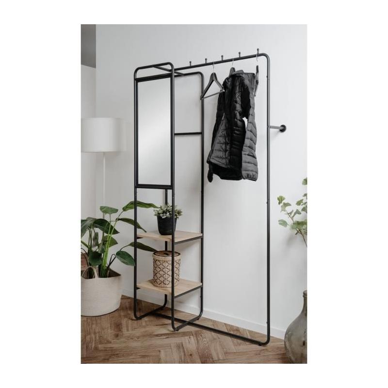 Meuble d'entrée LUTON - Design Métallique - Noir/Chêne - 100x185x37cm
