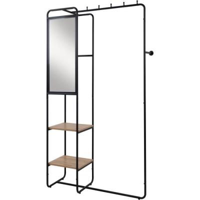 Meuble d'entrée LUTON - Design Métallique - Noir/Chêne - 100x185x37cm