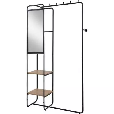Meuble d'entrée LUTON - Design Métallique - Noir/Chêne - 100x185x37cm